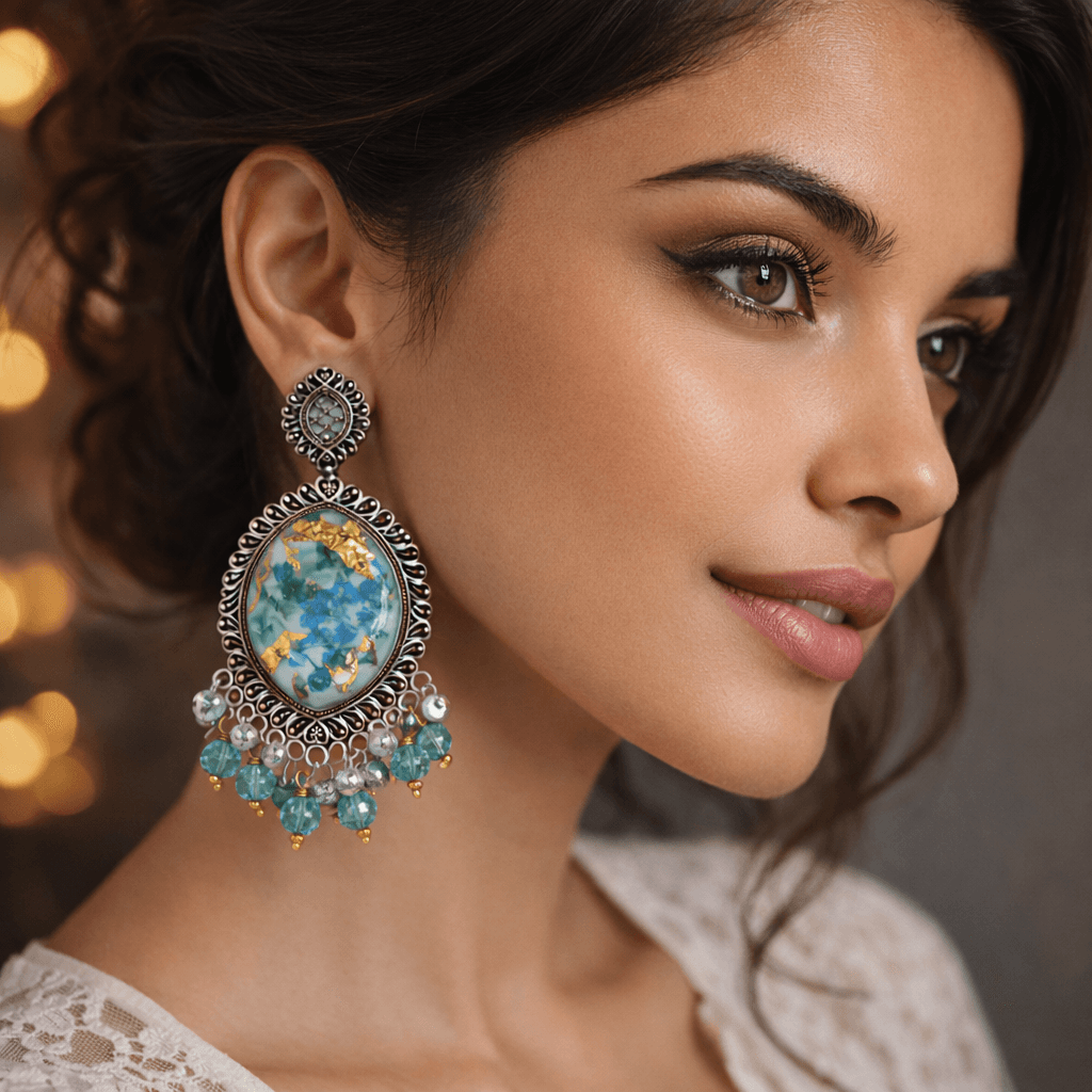 Handcrafted Aqua Gold-Flake Resin Earrings