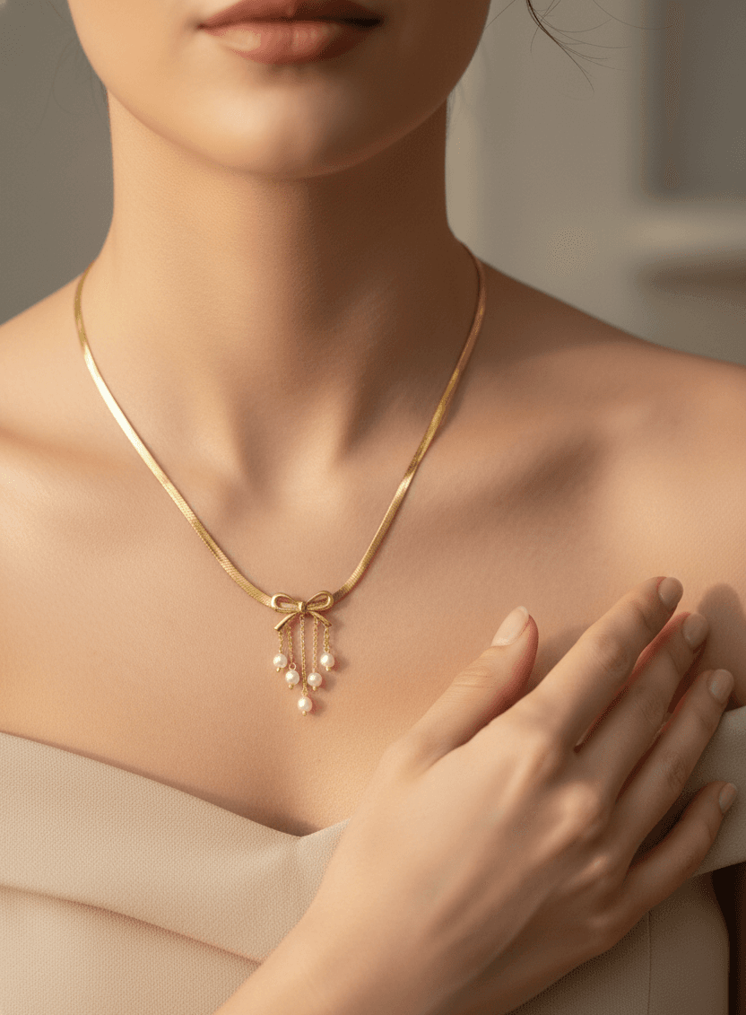 Golden Bow Pearl Drop Chain