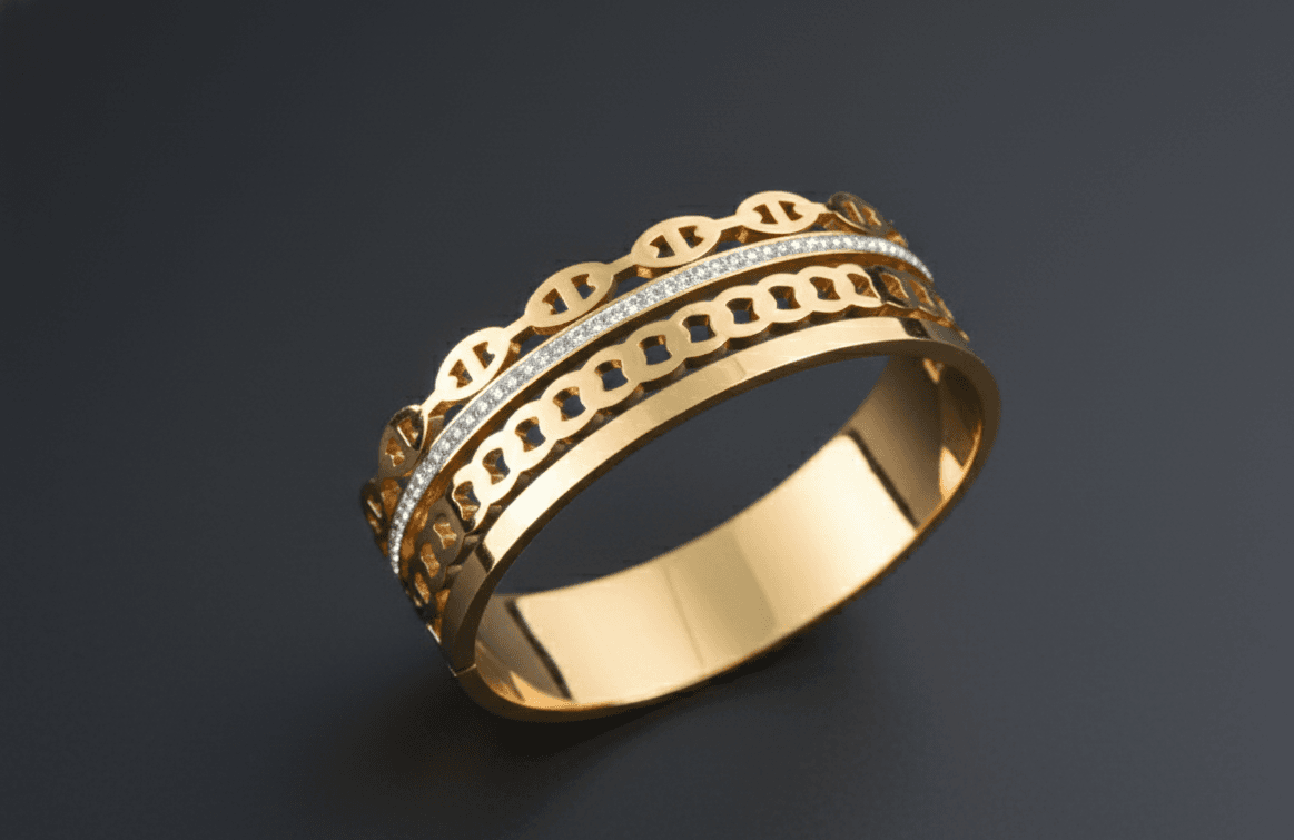Crown Link Diamond Gold Bracelet